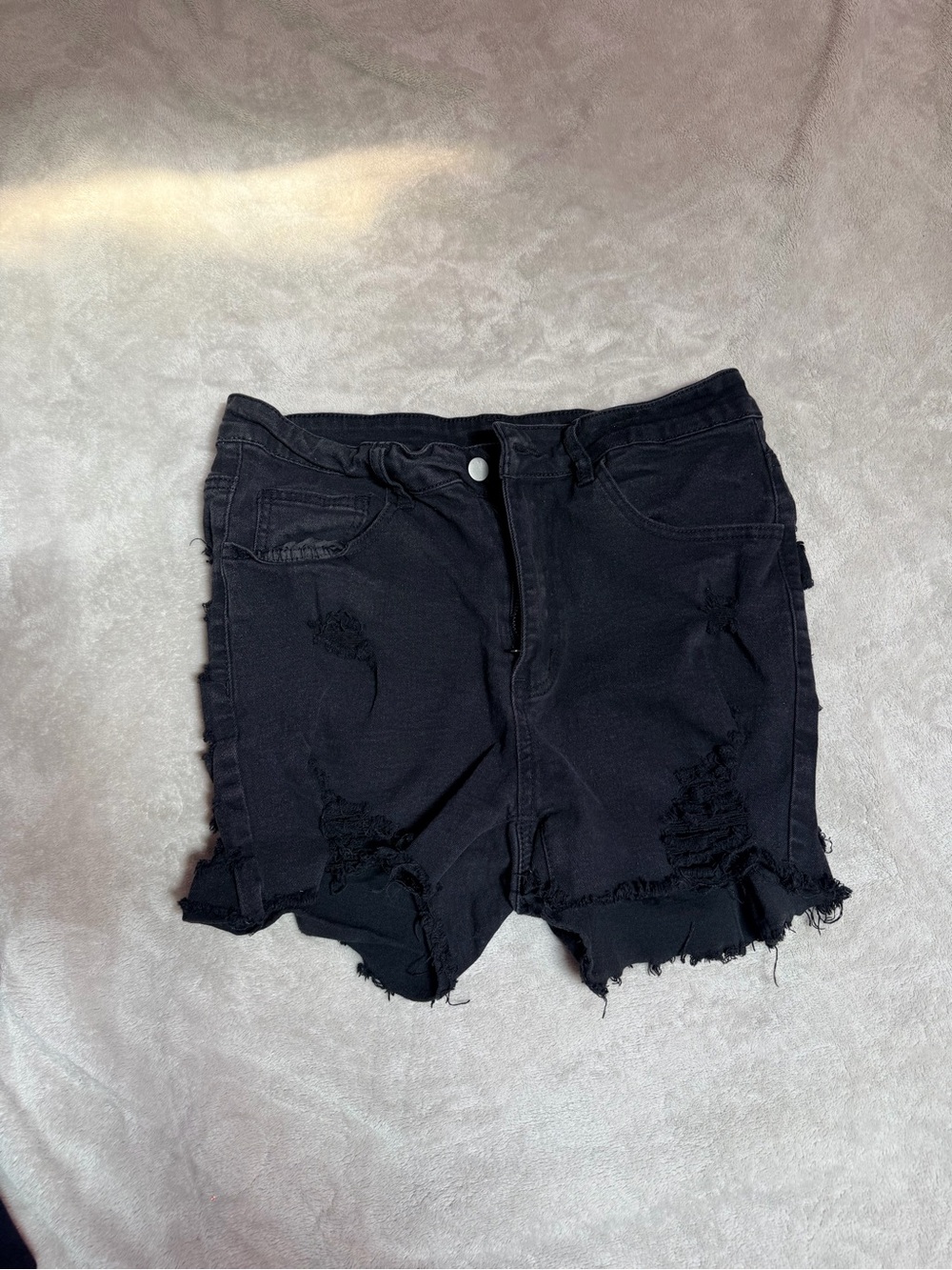 SHEIN Black Distressed Frayed Denim Shorts